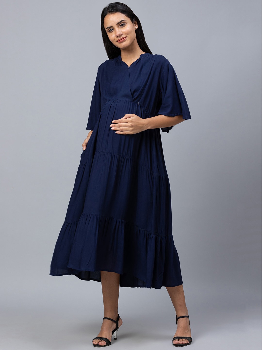 

AV2 Navy Blue Maternity A-Line Midi Dress