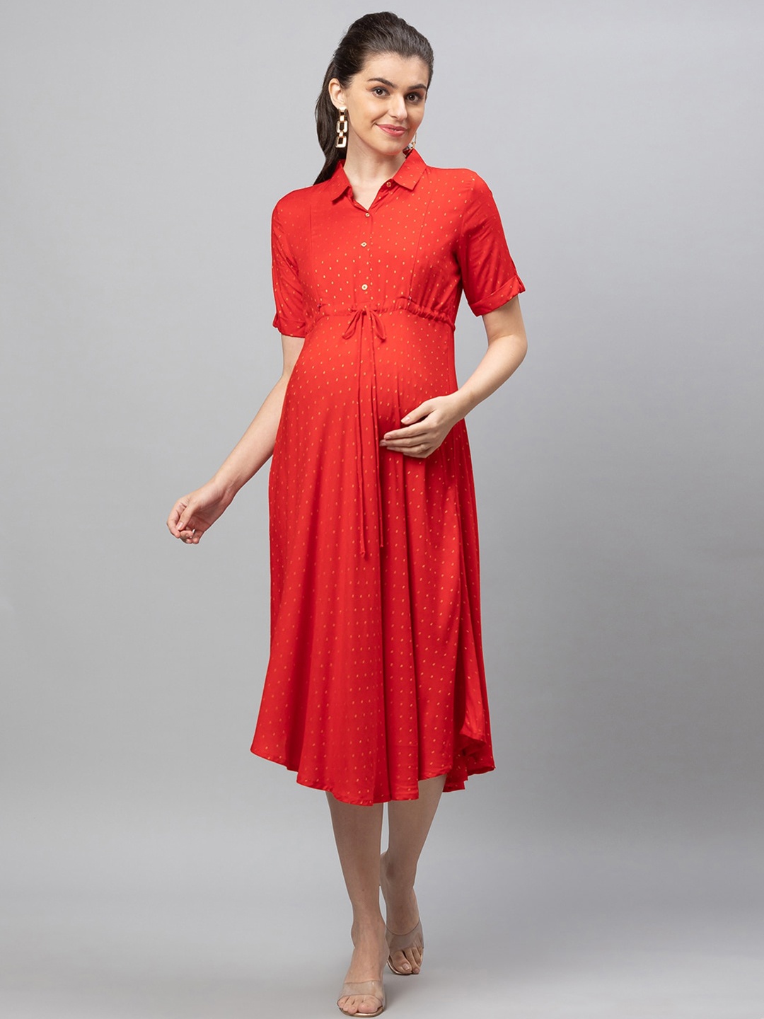 

AV2 Red Maternity A-Line Midi Dress