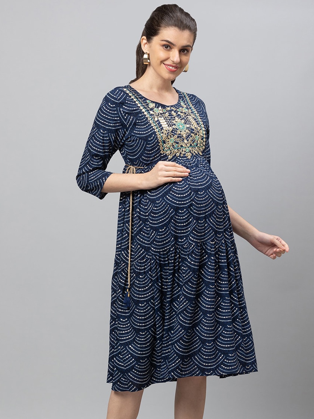 

AV2 Blue Bohemian Fit And Flare Maternity Dress