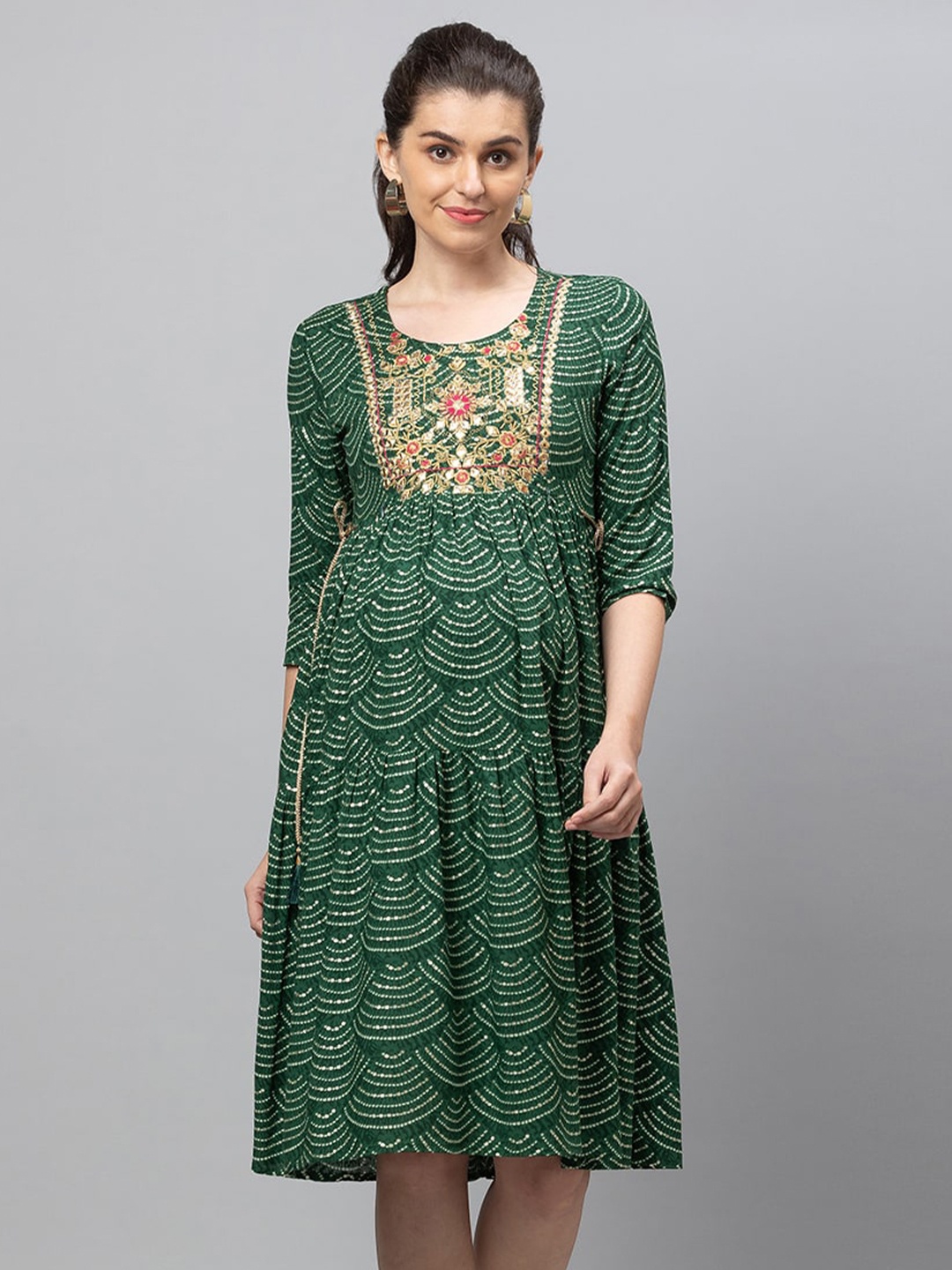 

AV2 Green Bohemian Maternity A-Line Dress