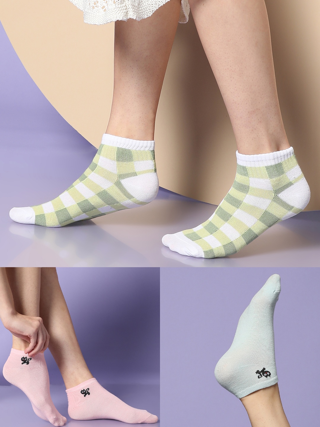 

HAUTE SAUCE by Campus Sutra Women Pack Of 3 Cotton Ankle Length Socks, White
