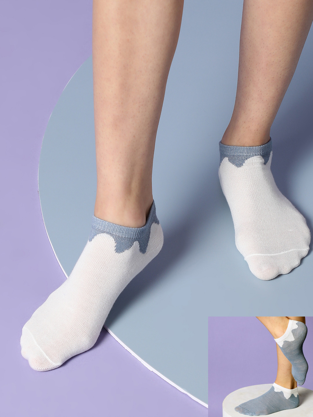

HAUTE SAUCE by Campus Sutra Women White & Blue Pack Of 2 Cotton Ankle Length Socks