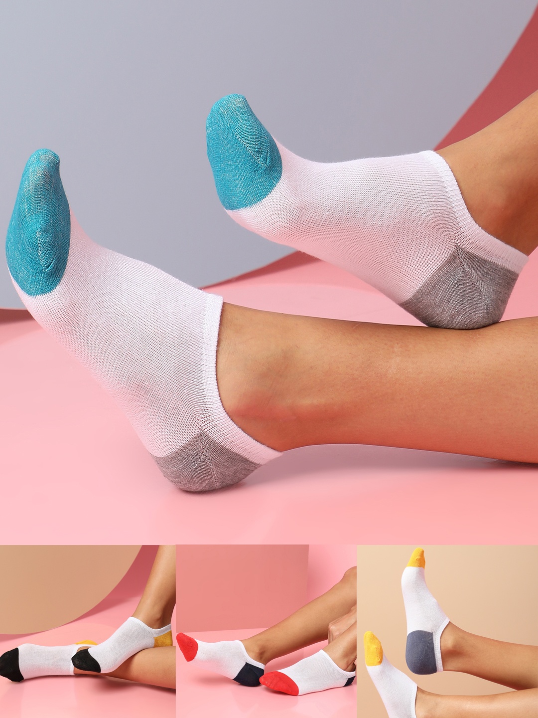 

HAUTE SAUCE by Campus Sutra Women Pack Of 5 Colourblocked Cotton Shoe-Liners, White