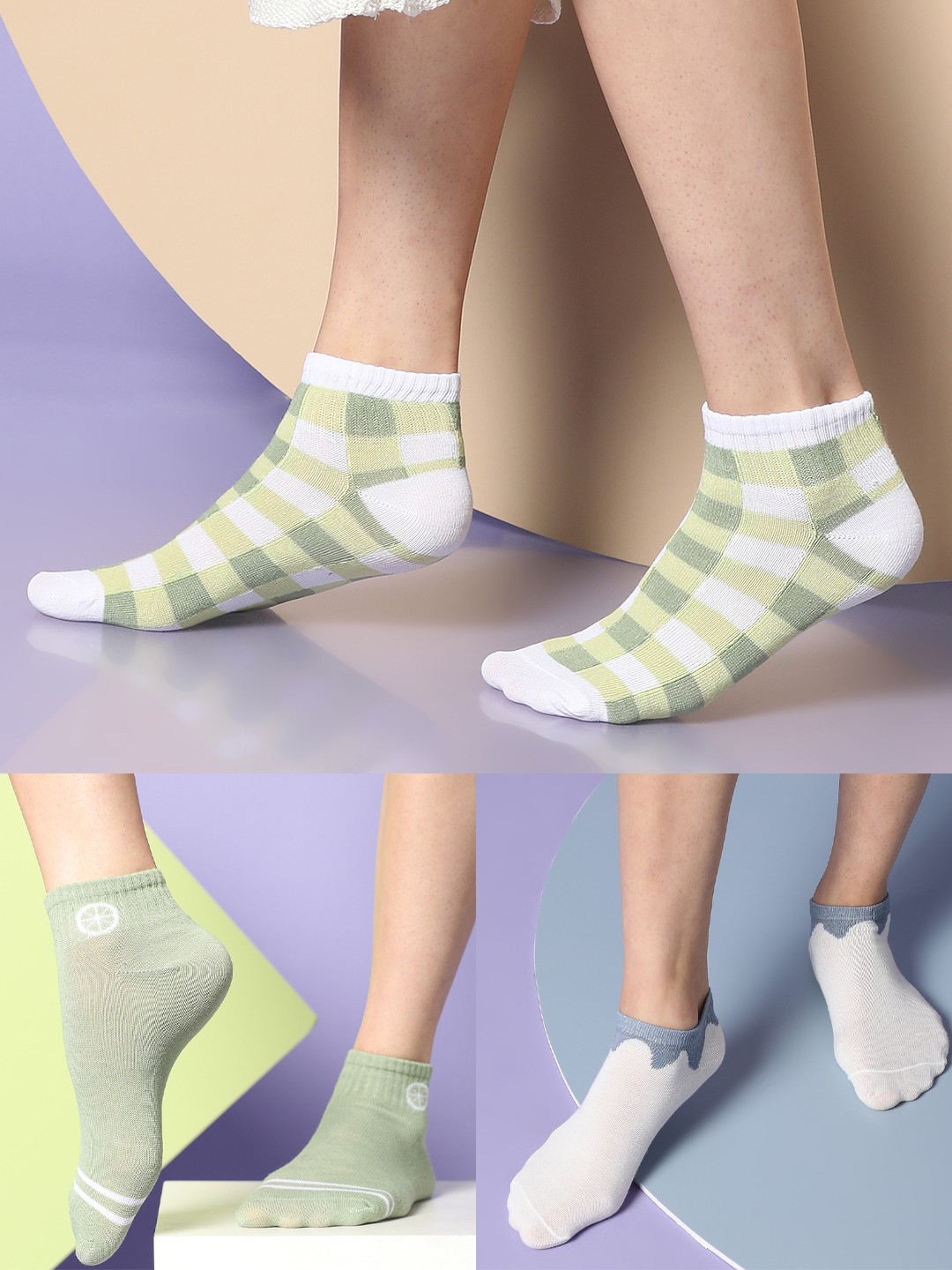 

HAUTE SAUCE by Campus Sutra Women Pack Of 3 Patterned Cotton Ankle-Length Socks, Green