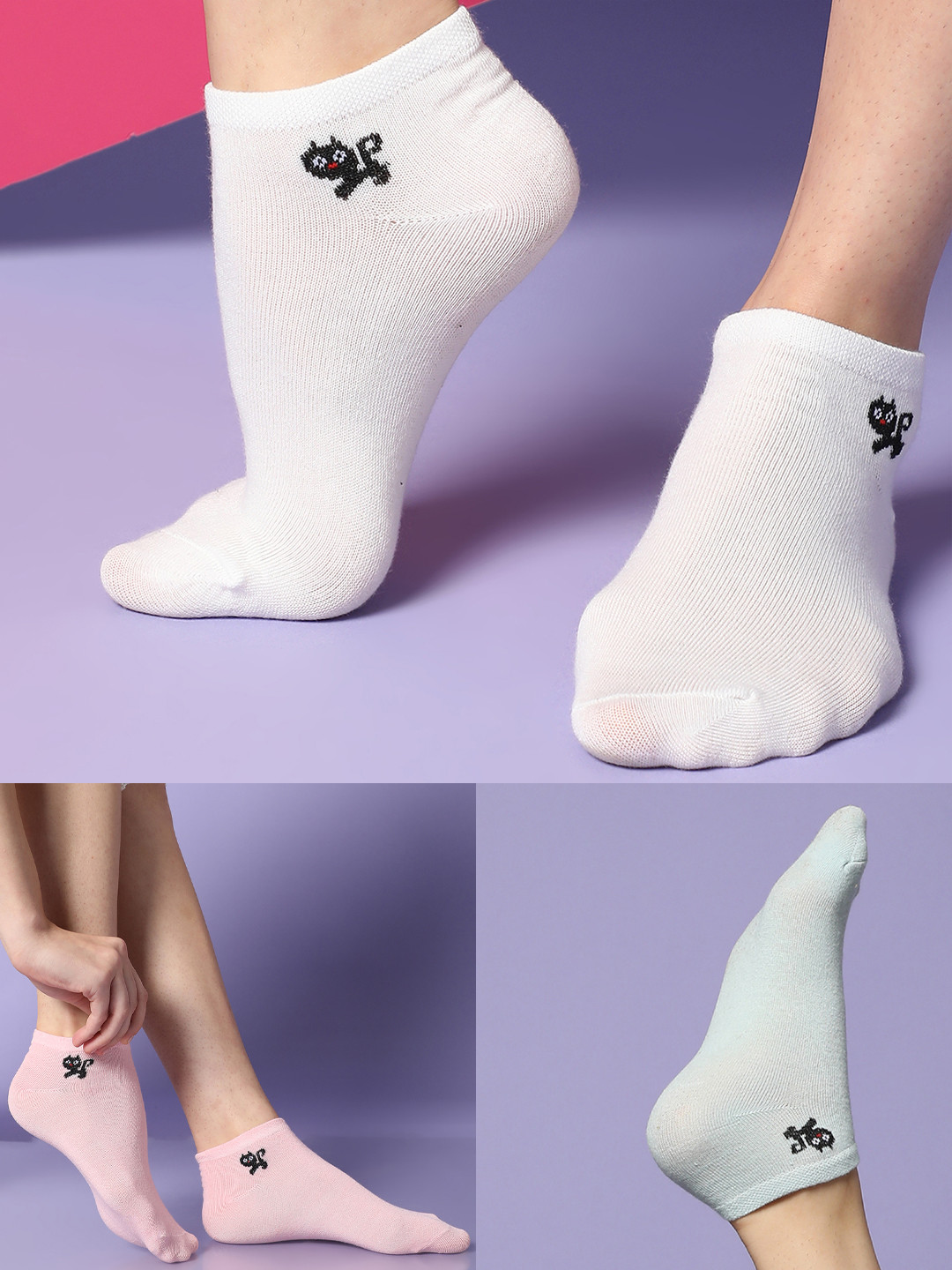 

HAUTE SAUCE by Campus Sutra Women Pack Of 3 Cotton Solid Ankle Length Socks, White