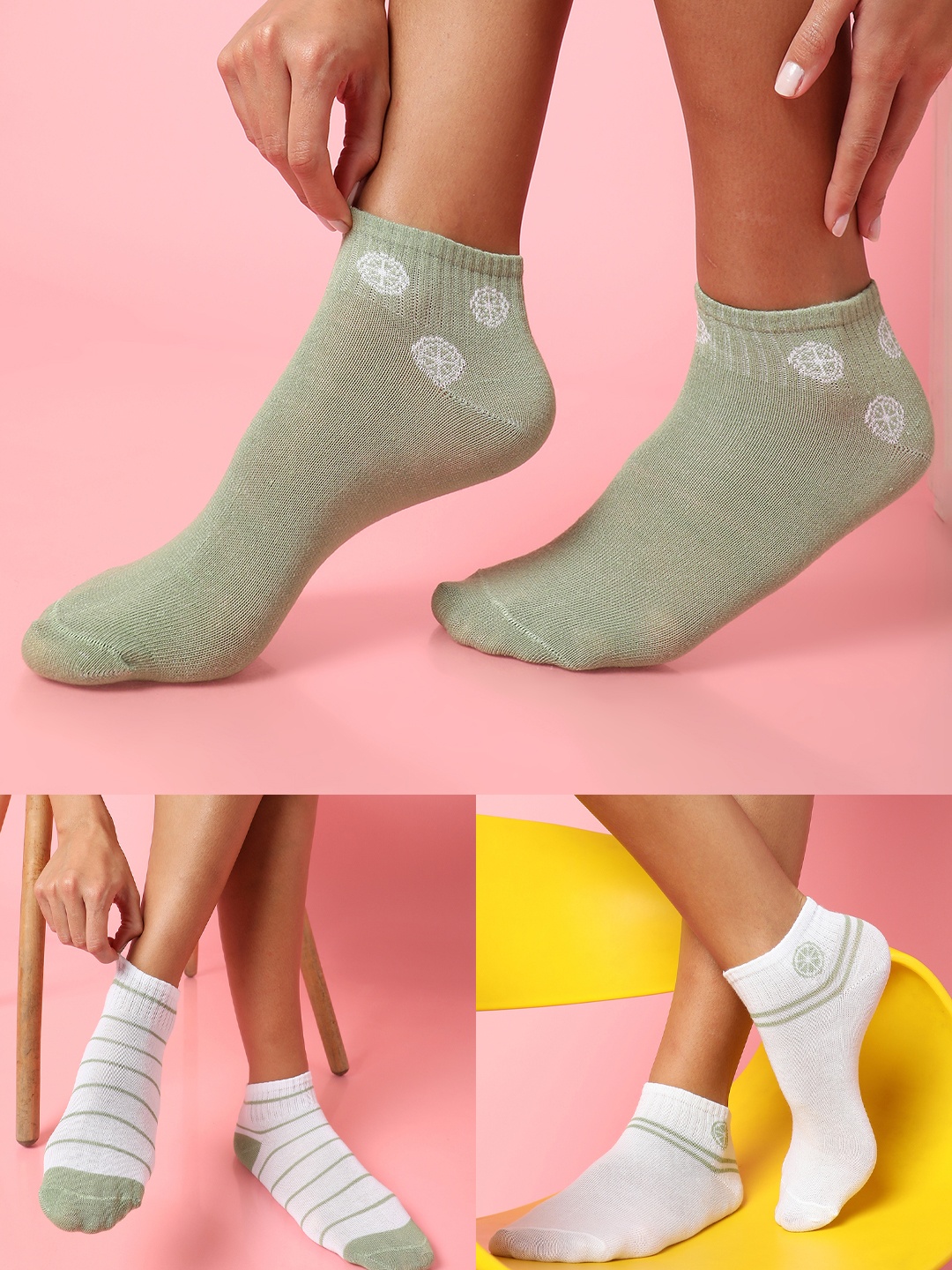 

HAUTE SAUCE by Campus Sutra Women Pack Of 3 Ankle Length Socks, Green