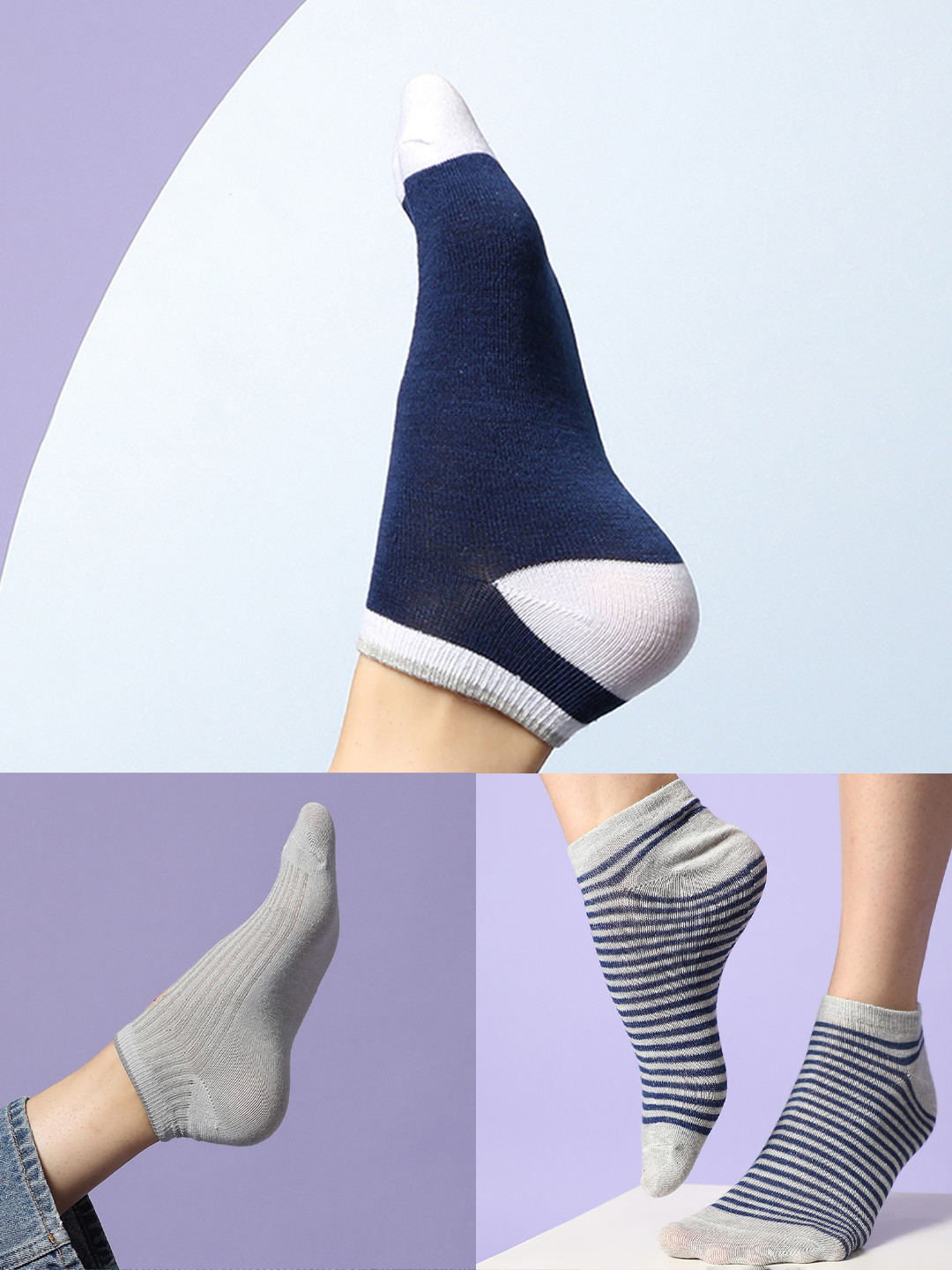 

HAUTE SAUCE by Campus Sutra Women Pack Of 3 Patterned Ankle Length Socks, Blue