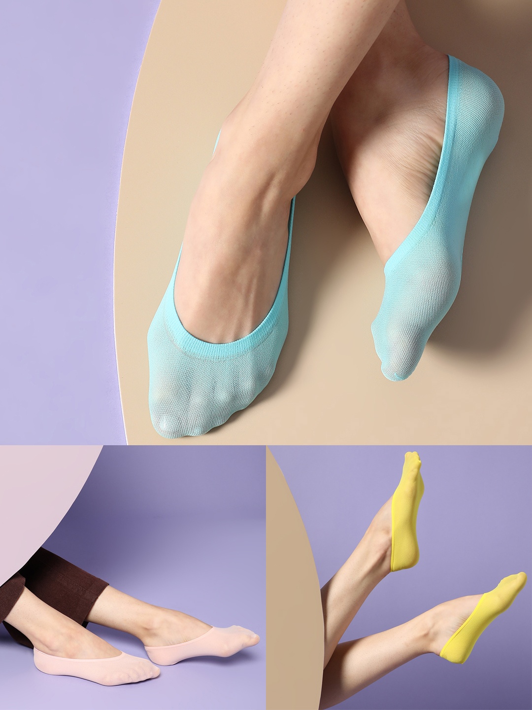 

HAUTE SAUCE by Campus Sutra Women Pack Of 3 Cotton Shoe Liners, Blue