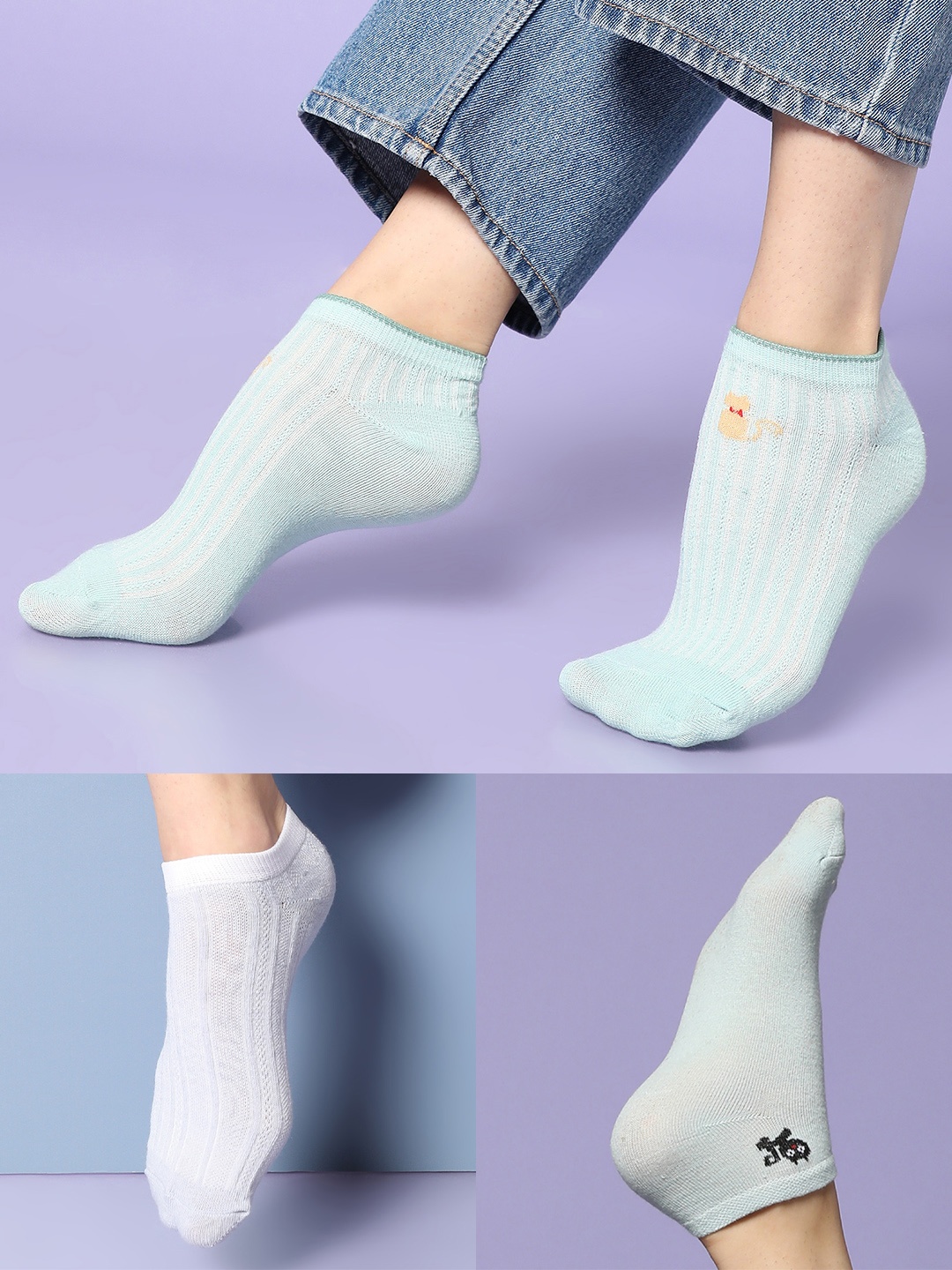 

HAUTE SAUCE by Campus Sutra Women Pack Of 3 Solid Ankle Length Socks, Green