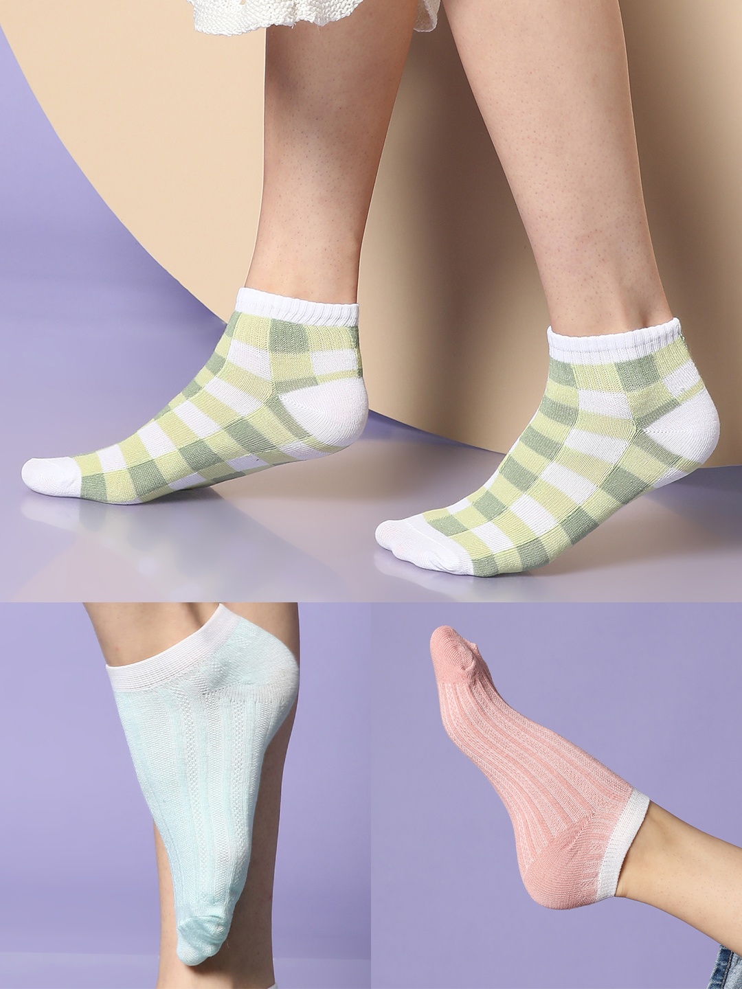 

HAUTE SAUCE by Campus Sutra Women Pack Of 3 Patterned Cotton Ankle-Length Socks, Pink