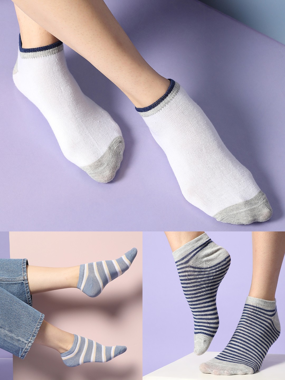 

HAUTE SAUCE by Campus Sutra Women Pack Of 3 Patterned Ankle Length Socks, White
