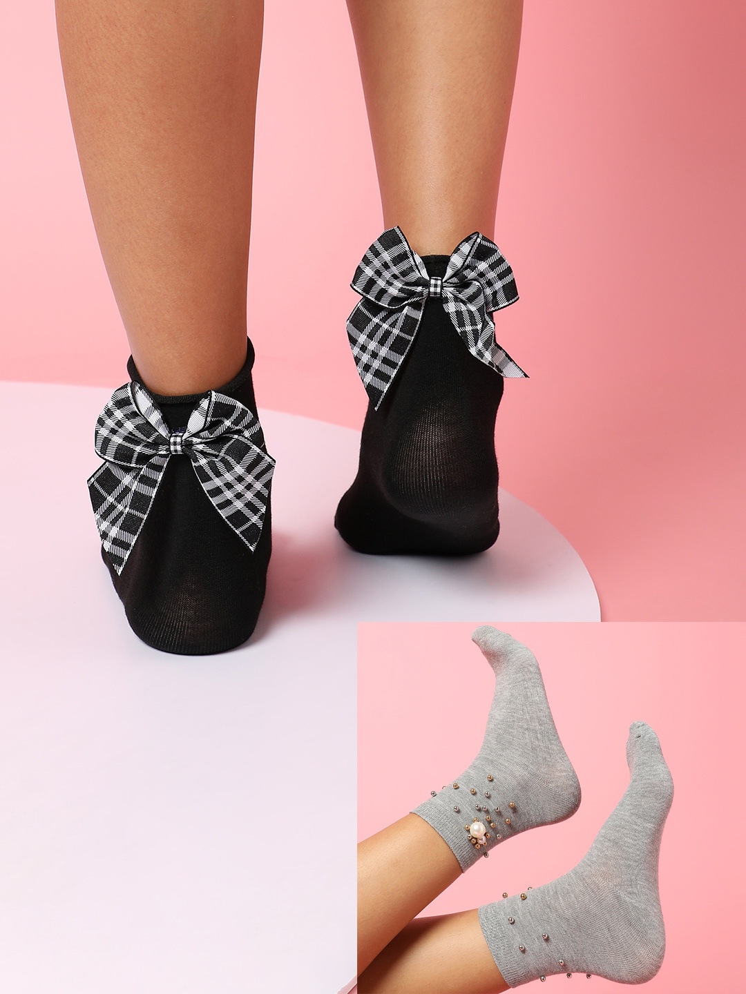 

HAUTE SAUCE by Campus Sutra Women Grey & Black Pack Of 2 Cotton Shoe-Liners