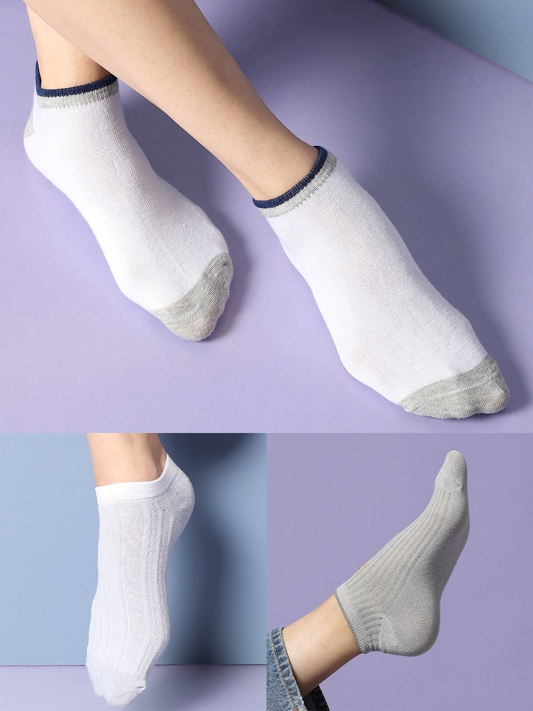 

HAUTE SAUCE by Campus Sutra Women Pack Of 3 Patterned Cotton Ankle-Length Socks, White