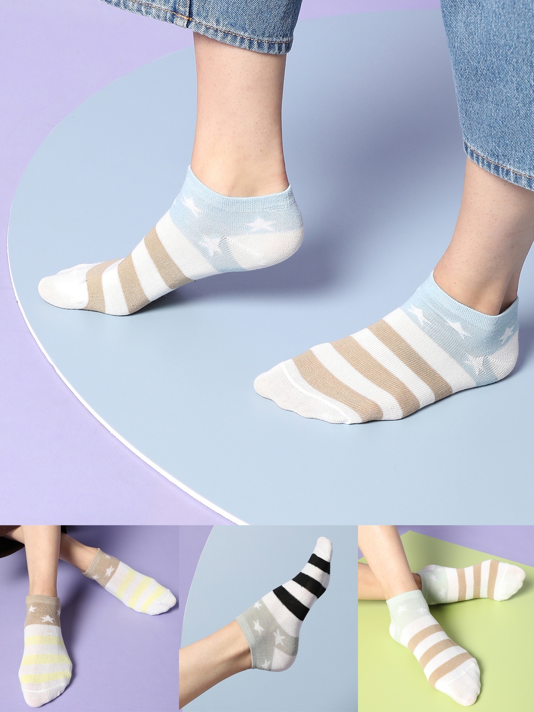 

HAUTE SAUCE by Campus Sutra Women Pack Of 4 Patterned Ankle Length Cotton Socks, White