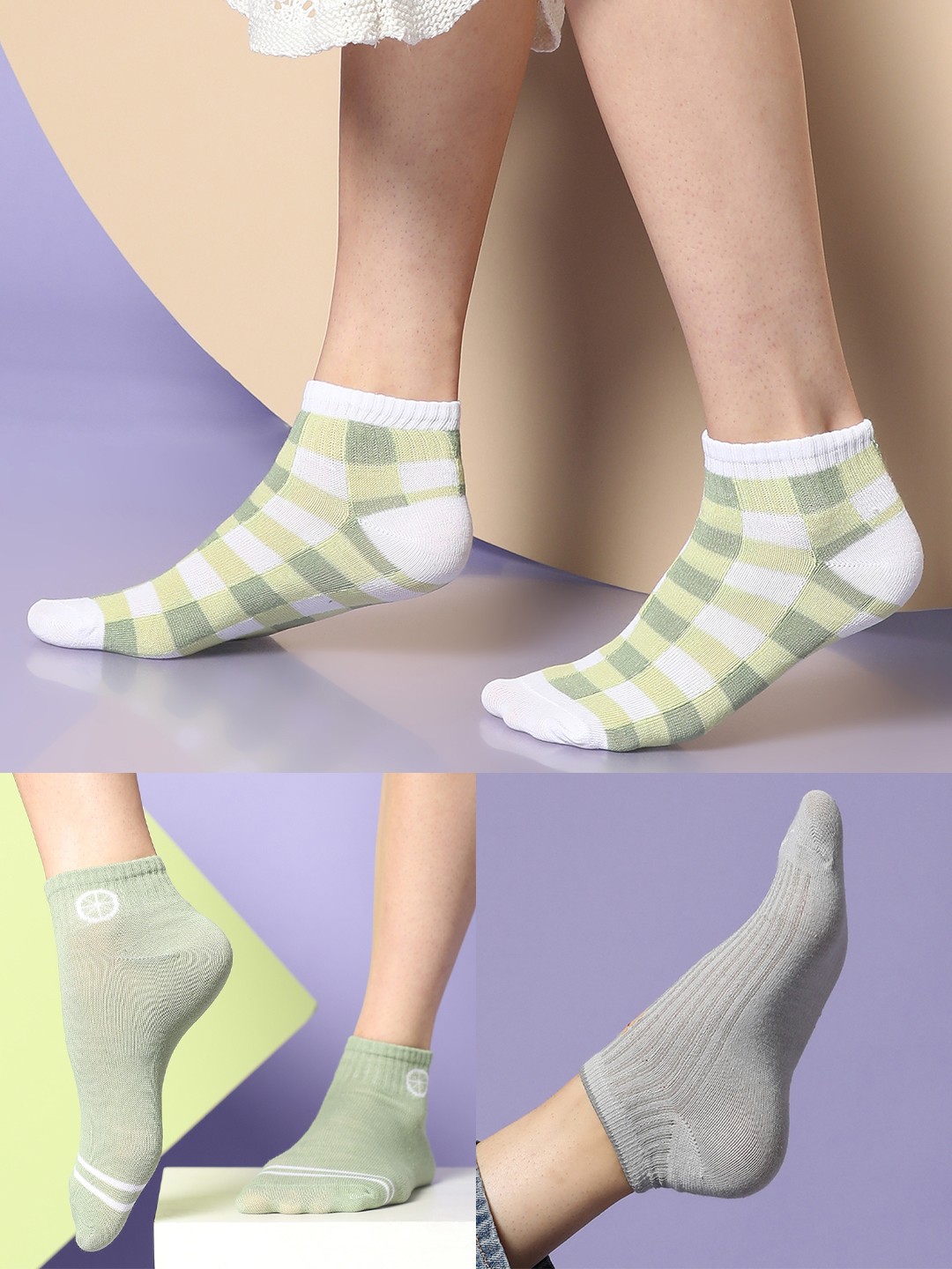 

HAUTE SAUCE by Campus Sutra Women Pack Of 3 Patterned Ankle-Length Cotton Socks, Grey