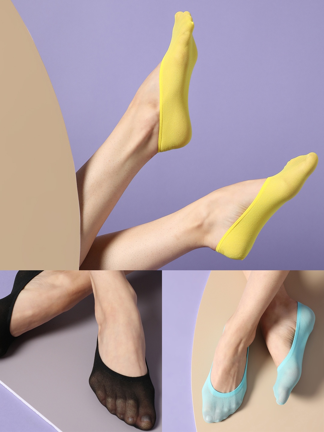 

HAUTE SAUCE by Campus Sutra Women Set Of 3 Sheer Cotton Shoe-Liners, Yellow