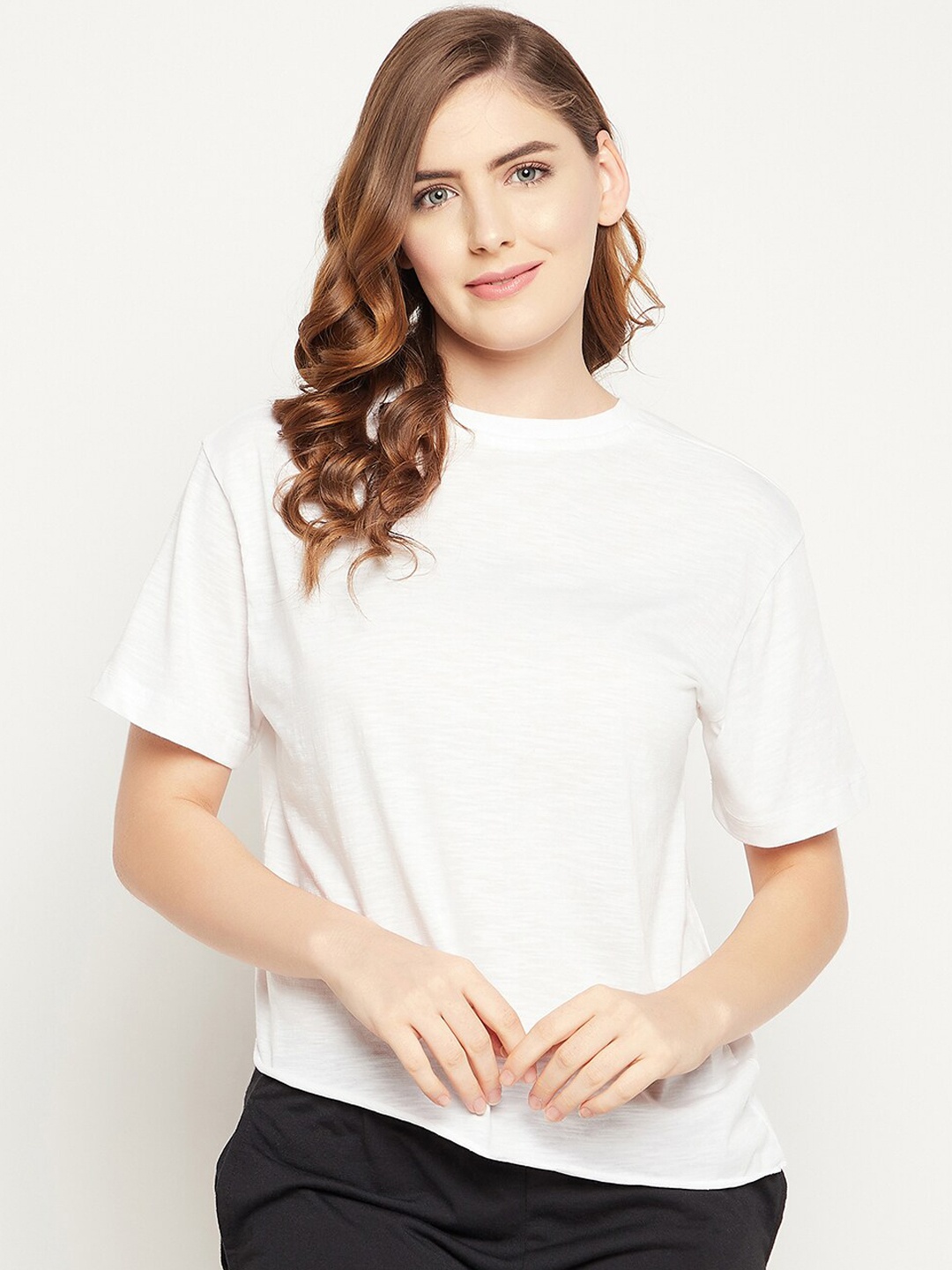 

Clovia Women White Pure Cotton Lounge Tshirts