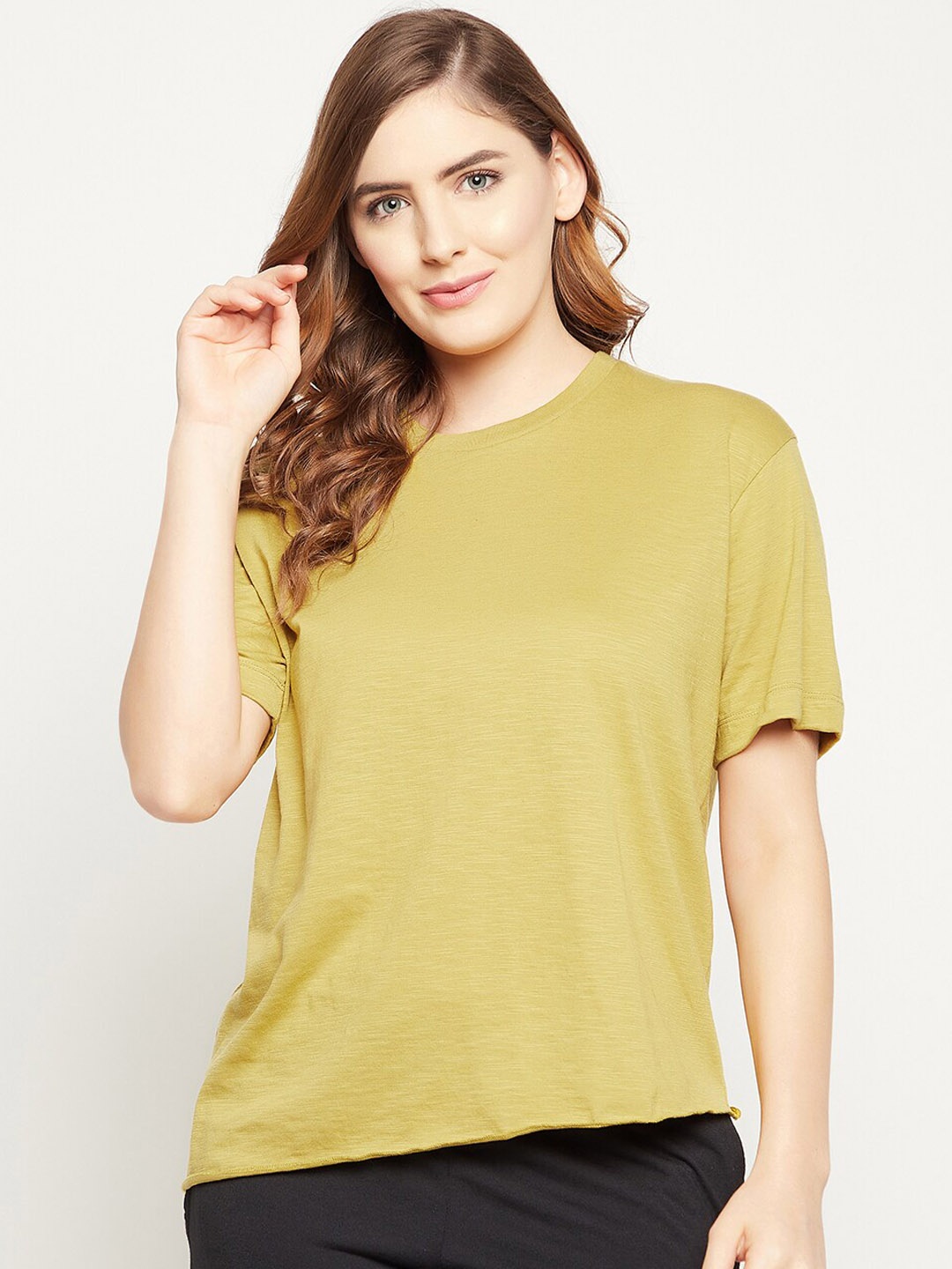 

Clovia Women Solid Chic Basic Pure Cotton Lounge T-shirt, Yellow