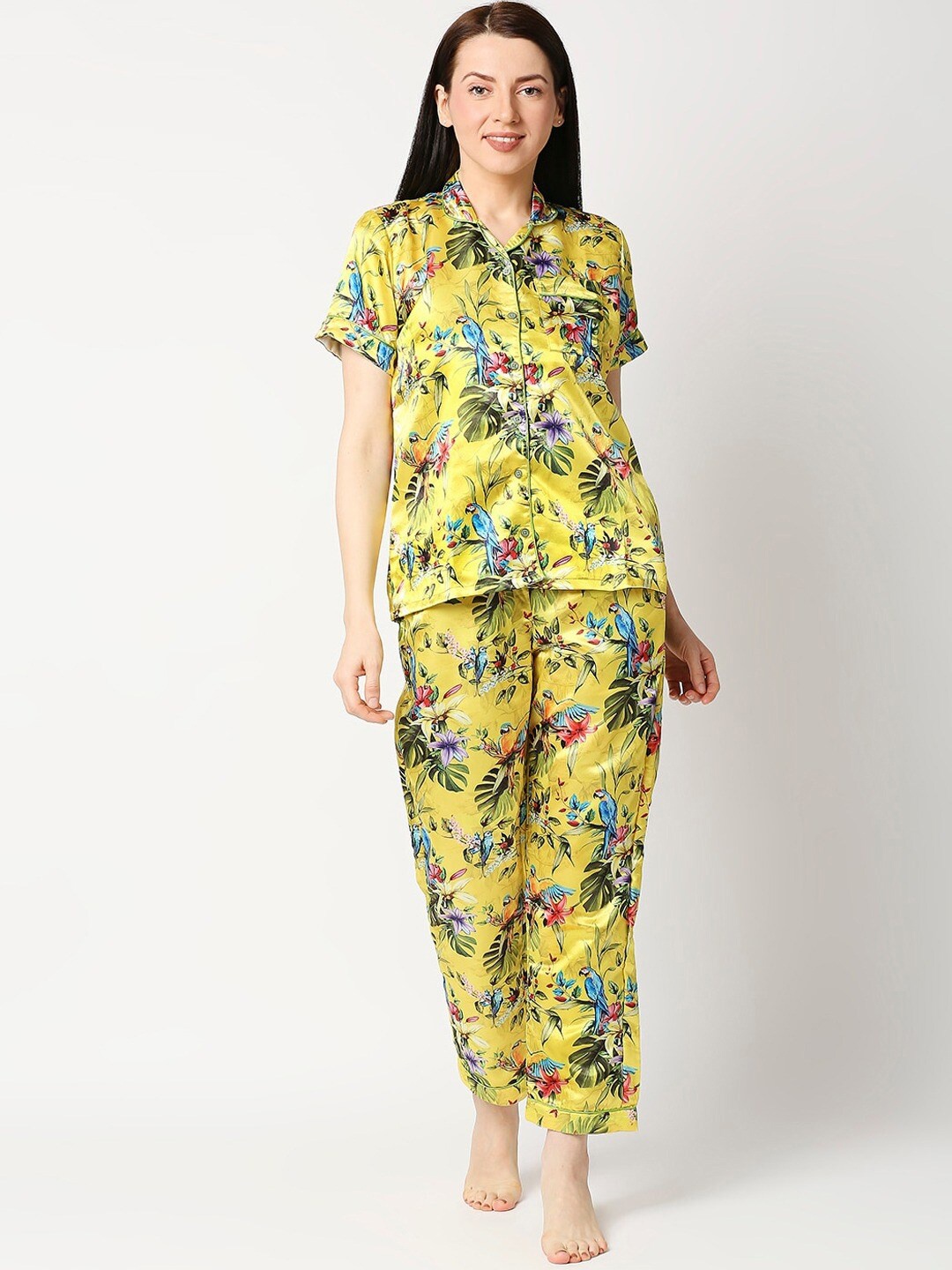 

Pyjama Party Women Yellow & Blue Printed Night suit