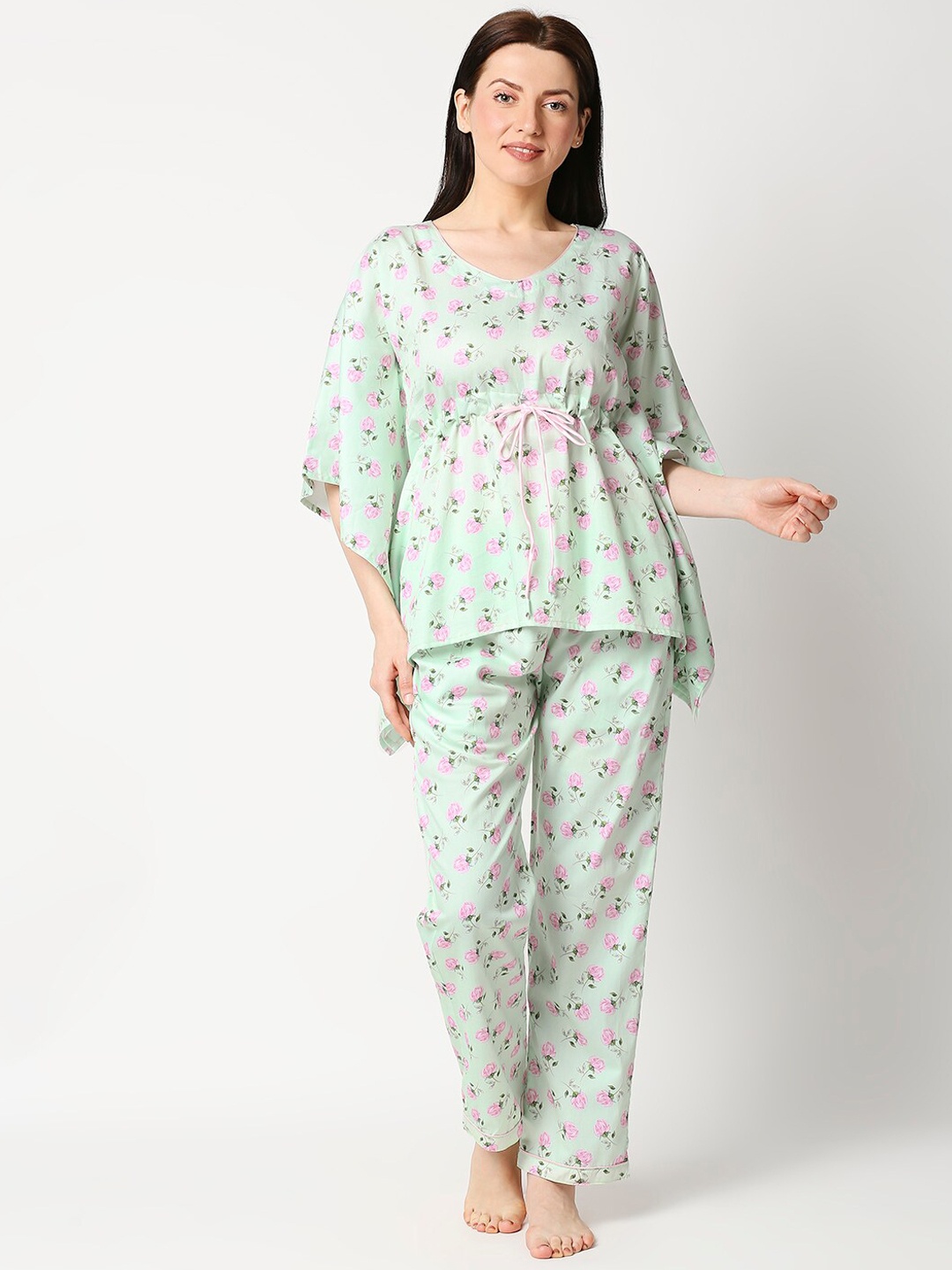 

Pyjama Party Women Green & Pink Pure Cotton Night suit