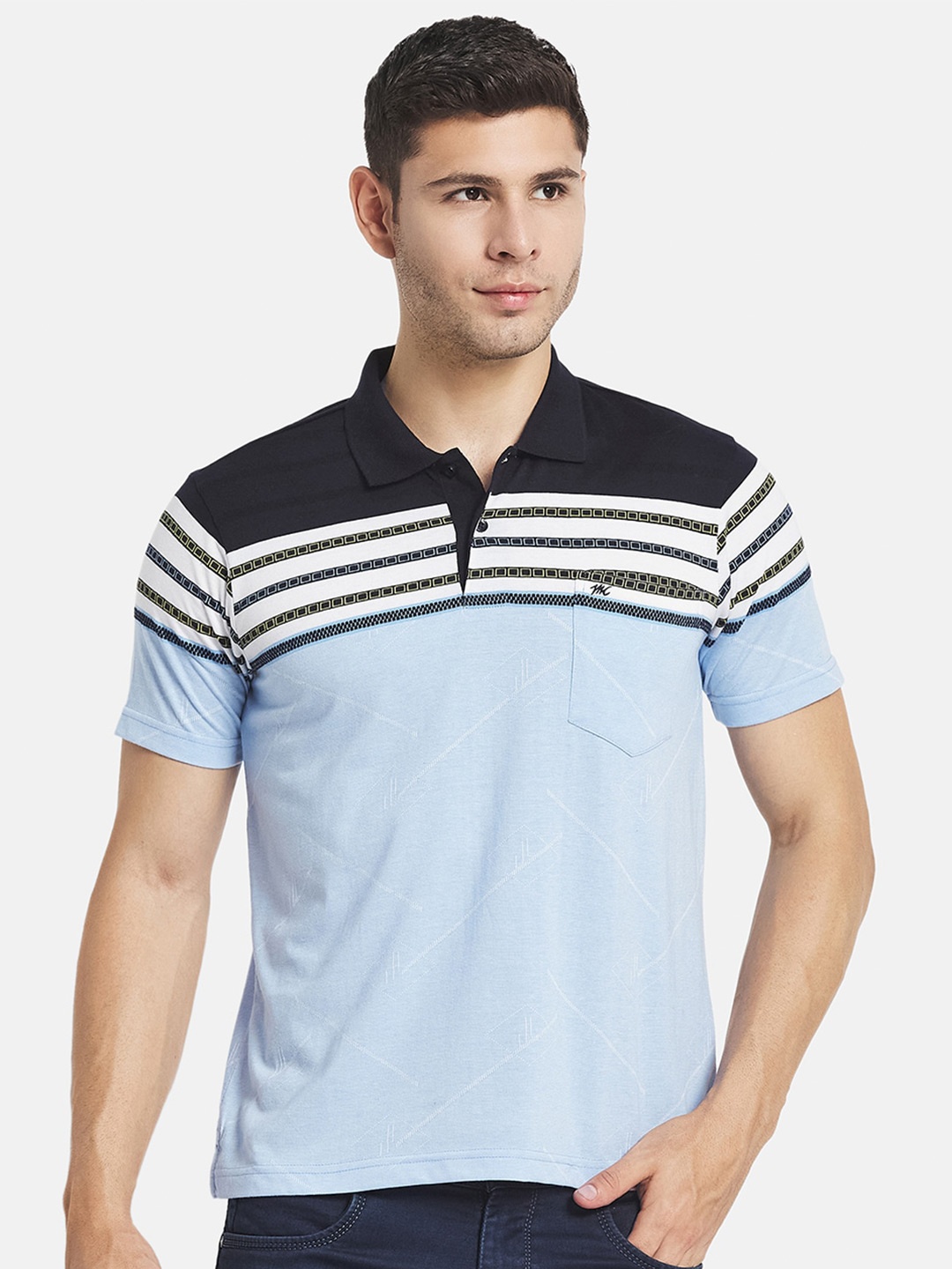 

Monte Carlo Men Blue Striped Cotton Polo Collar T-shirt