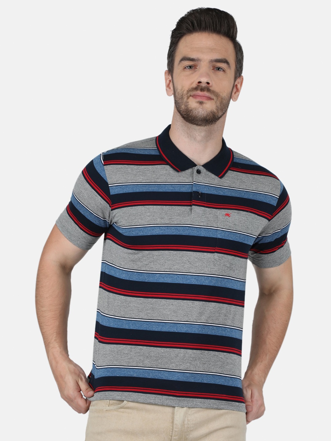 

Monte Carlo Men Blue Striped Polo Collar T-shirt