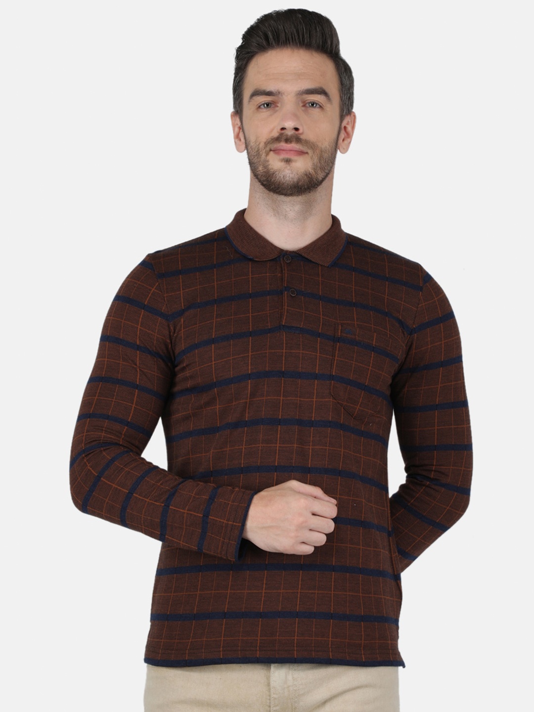 

Monte Carlo Men Brown Striped Polo Collar T-shirt