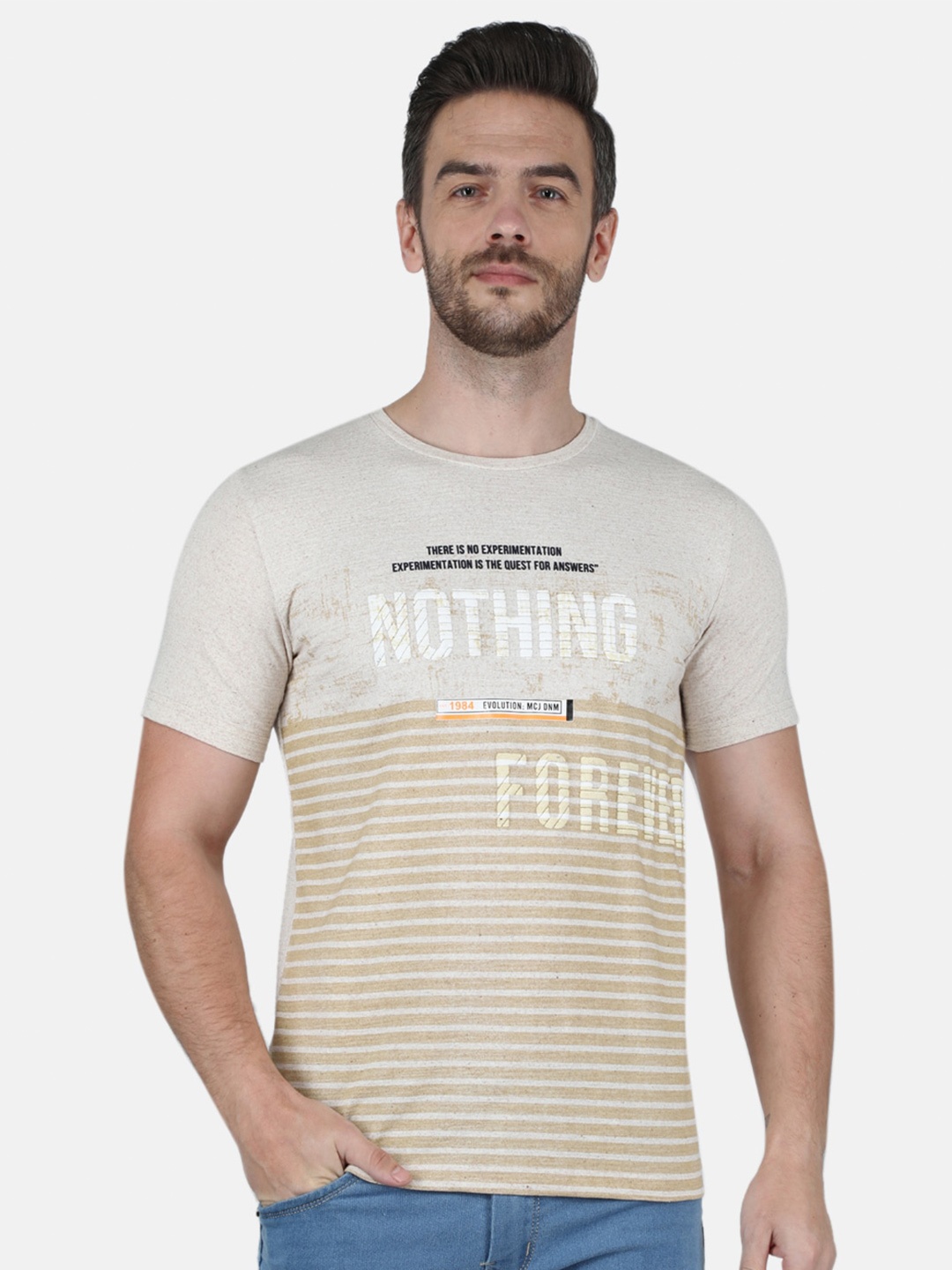 

Monte Carlo Men Beige Typography Printed Slim Fit T-shirt