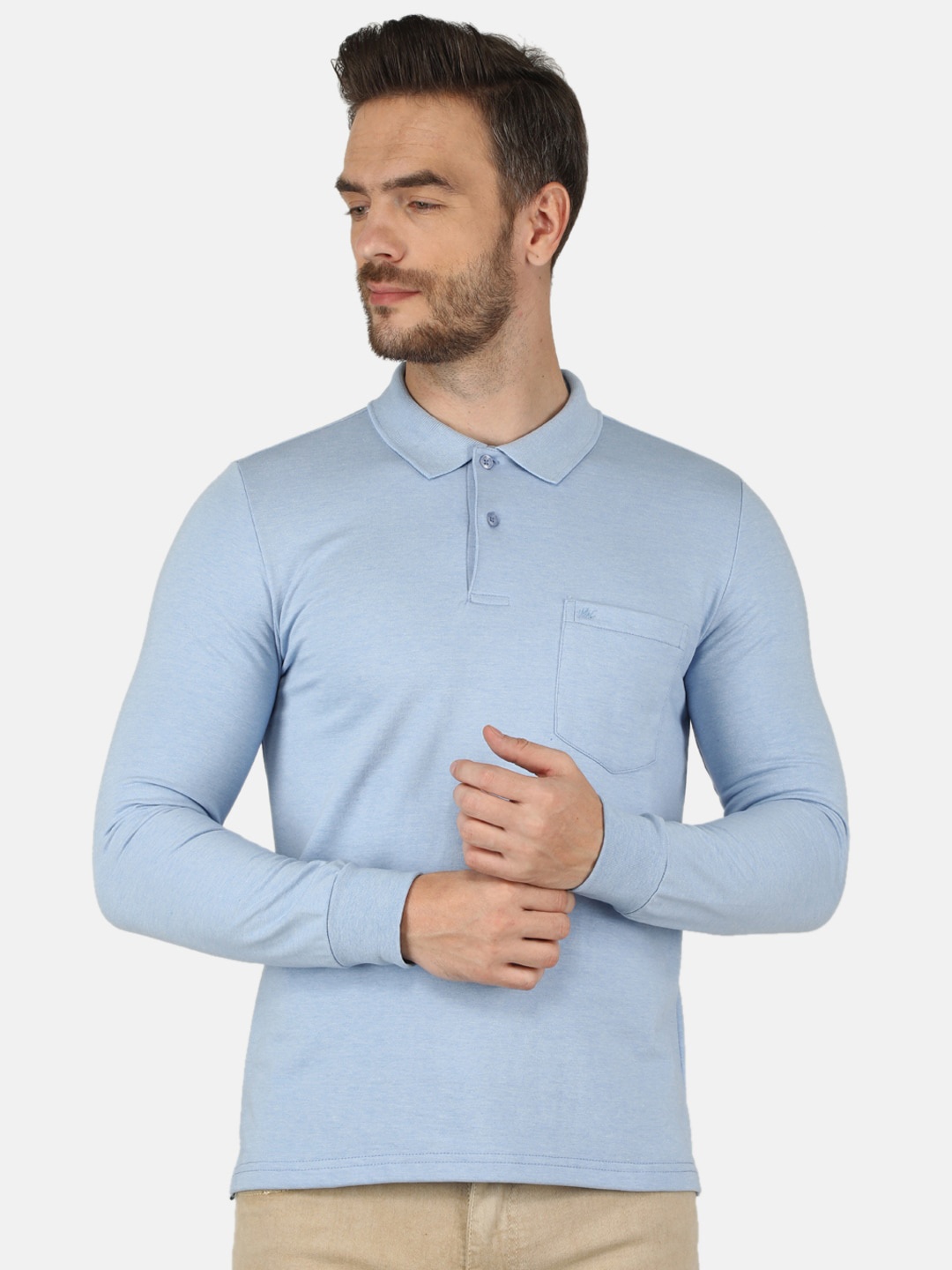 

Monte Carlo Men Plus Size Blue Polo Collar Cotton T-shirt