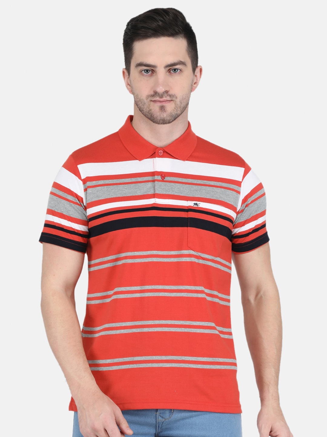 

Monte Carlo Men Rust Striped Cotton T-shirt