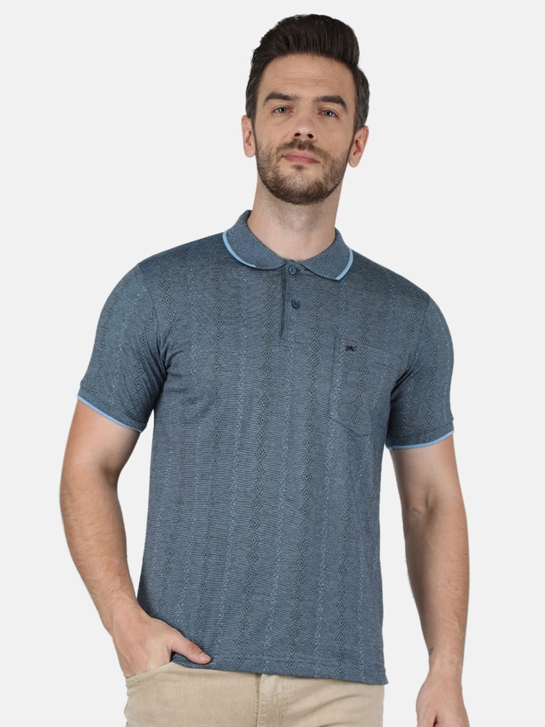 

Monte Carlo Men Blue Polo Collar Cotton T-shirt