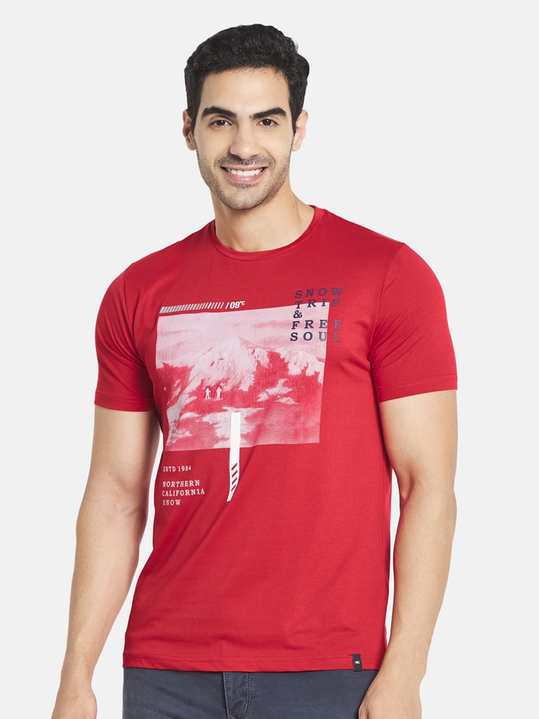 

Monte Carlo Men Red Printed Slim Fit Cotton T-shirt