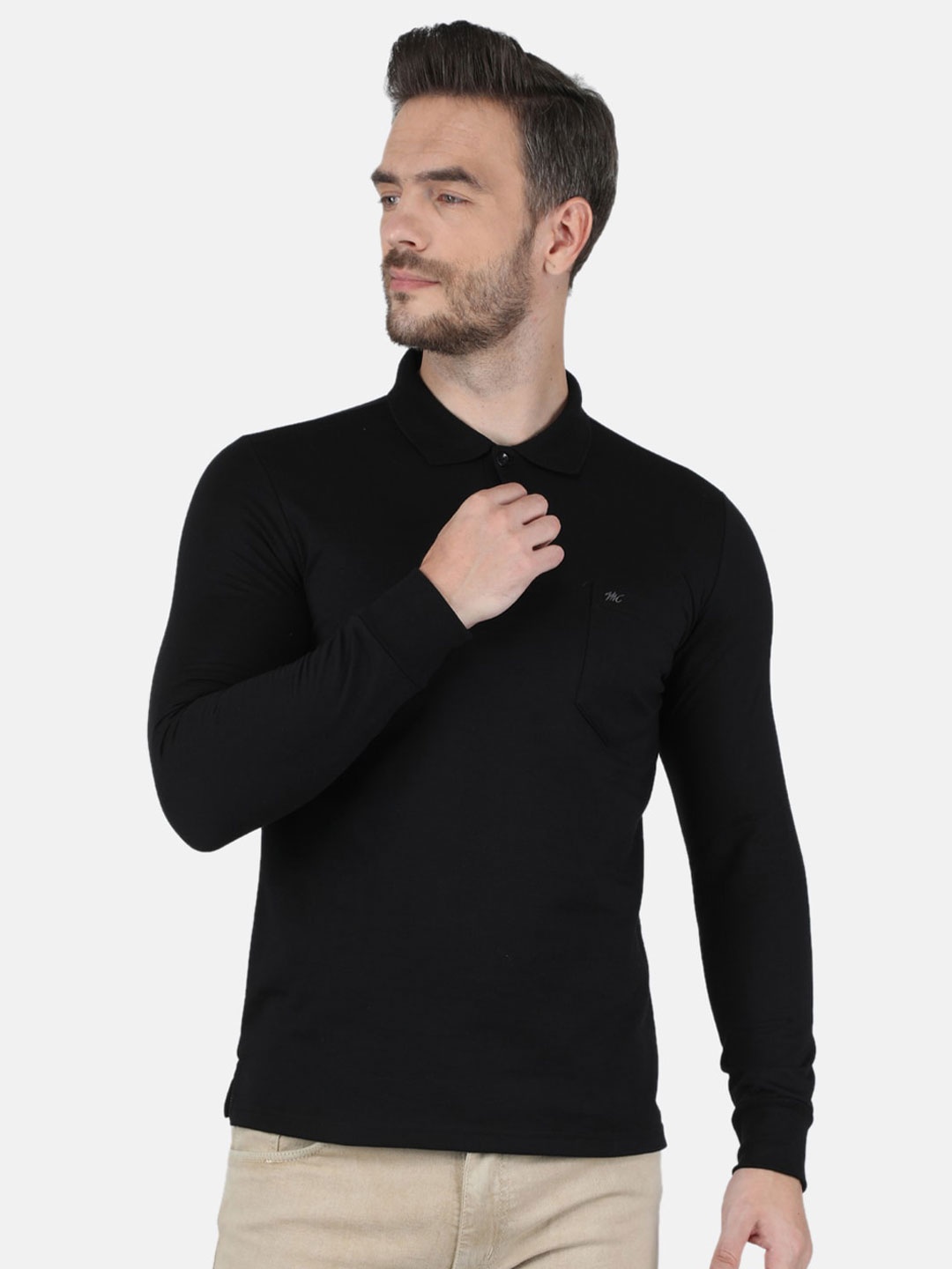 

Monte Carlo Men Black Polo Collar Cotton T-shirt