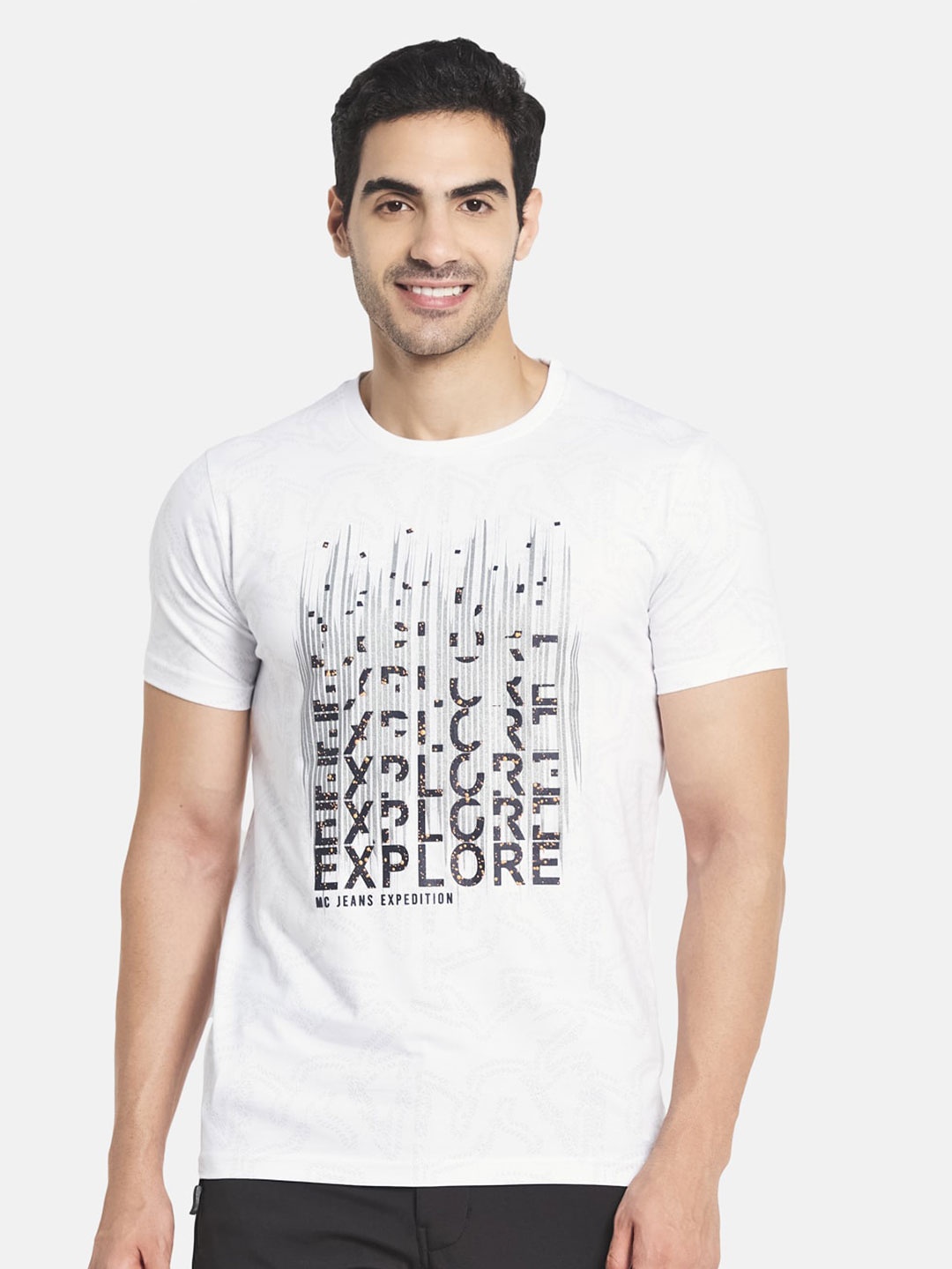 

Monte Carlo Men White & Grey Typography Printed Cotton T-shirt