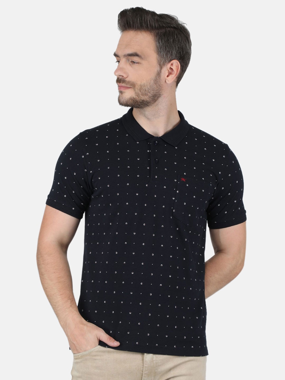 

Monte Carlo Men Black Printed Polo Collar Cotton T-shirt