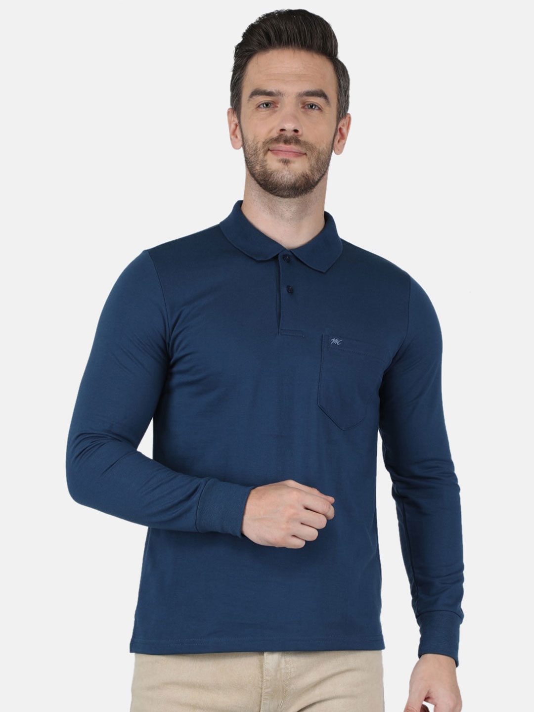 

Monte Carlo Men Blue Polo Collar Cotton T-shirt
