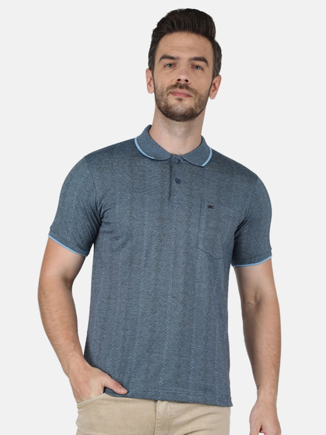 

Monte Carlo Men Blue Polo Collar Cotton T-shirt