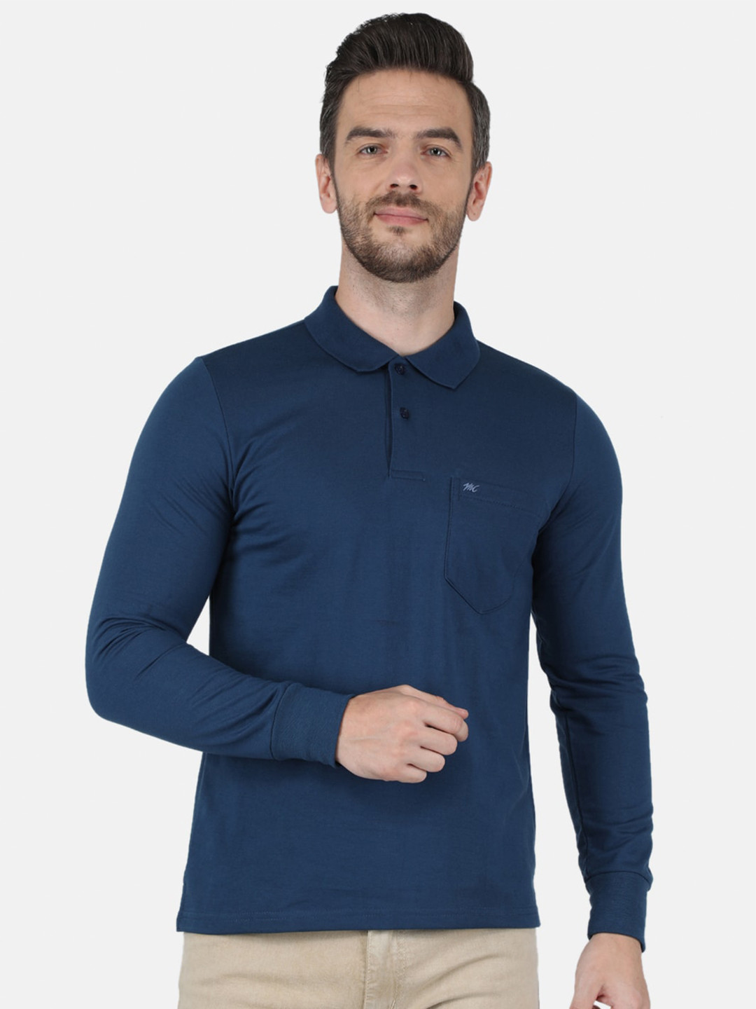 

Monte Carlo Men Blue Cotton Polo Collar T-shirt