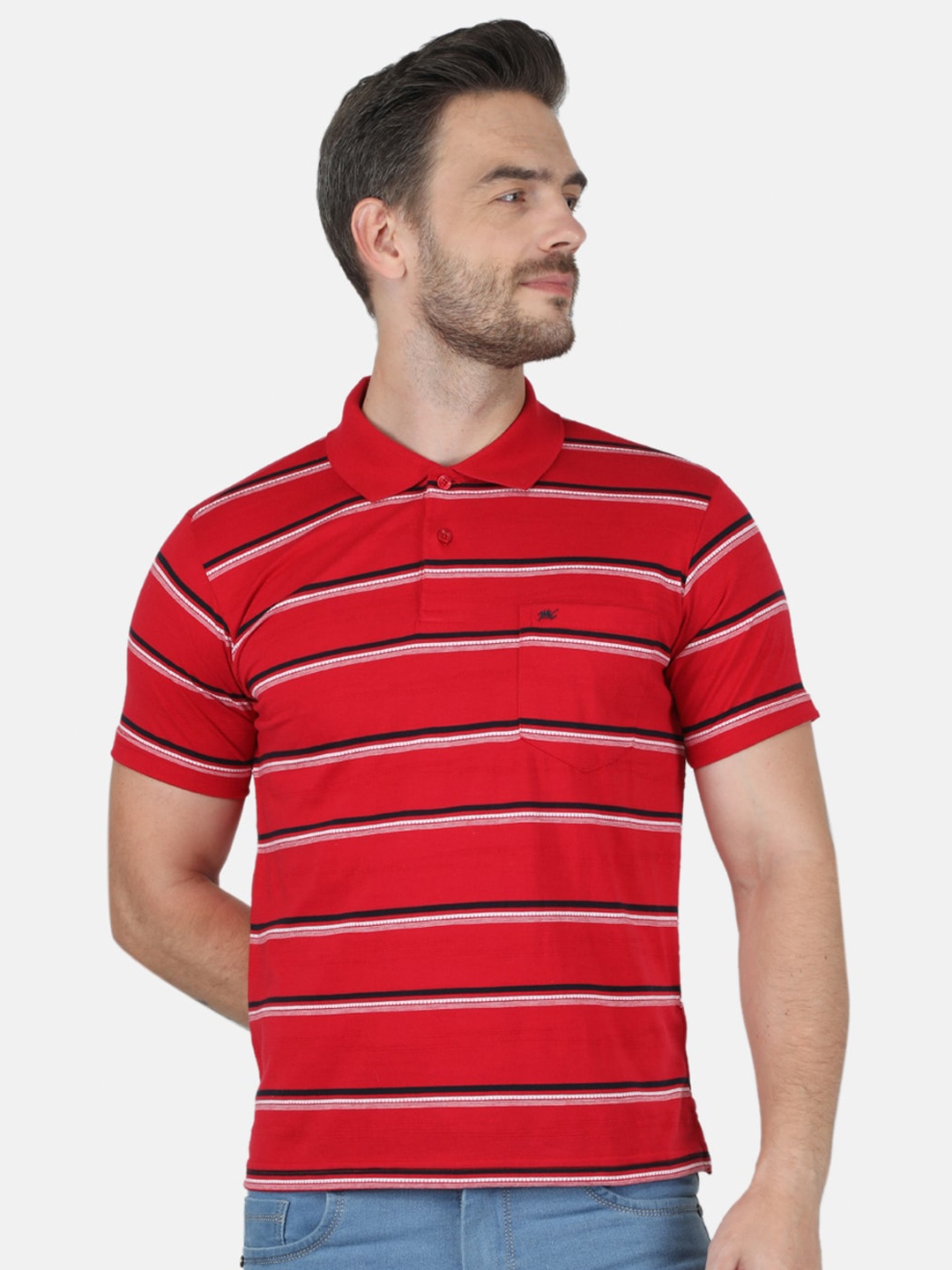 

Monte Carlo Men Red Cotton Striped Polo Collar T-shirt