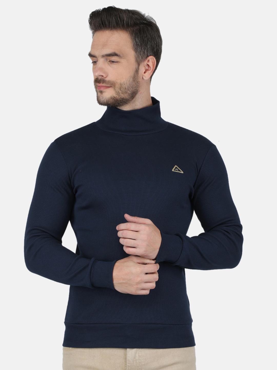 

Monte Carlo Men Blue Cotton High Neck T-shirt