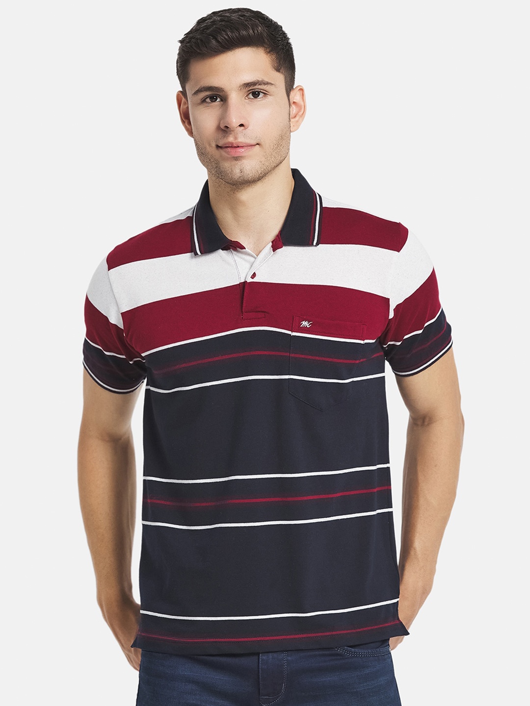 

Monte Carlo Men Navy Blue Cotton Striped Polo Collar T-shirt