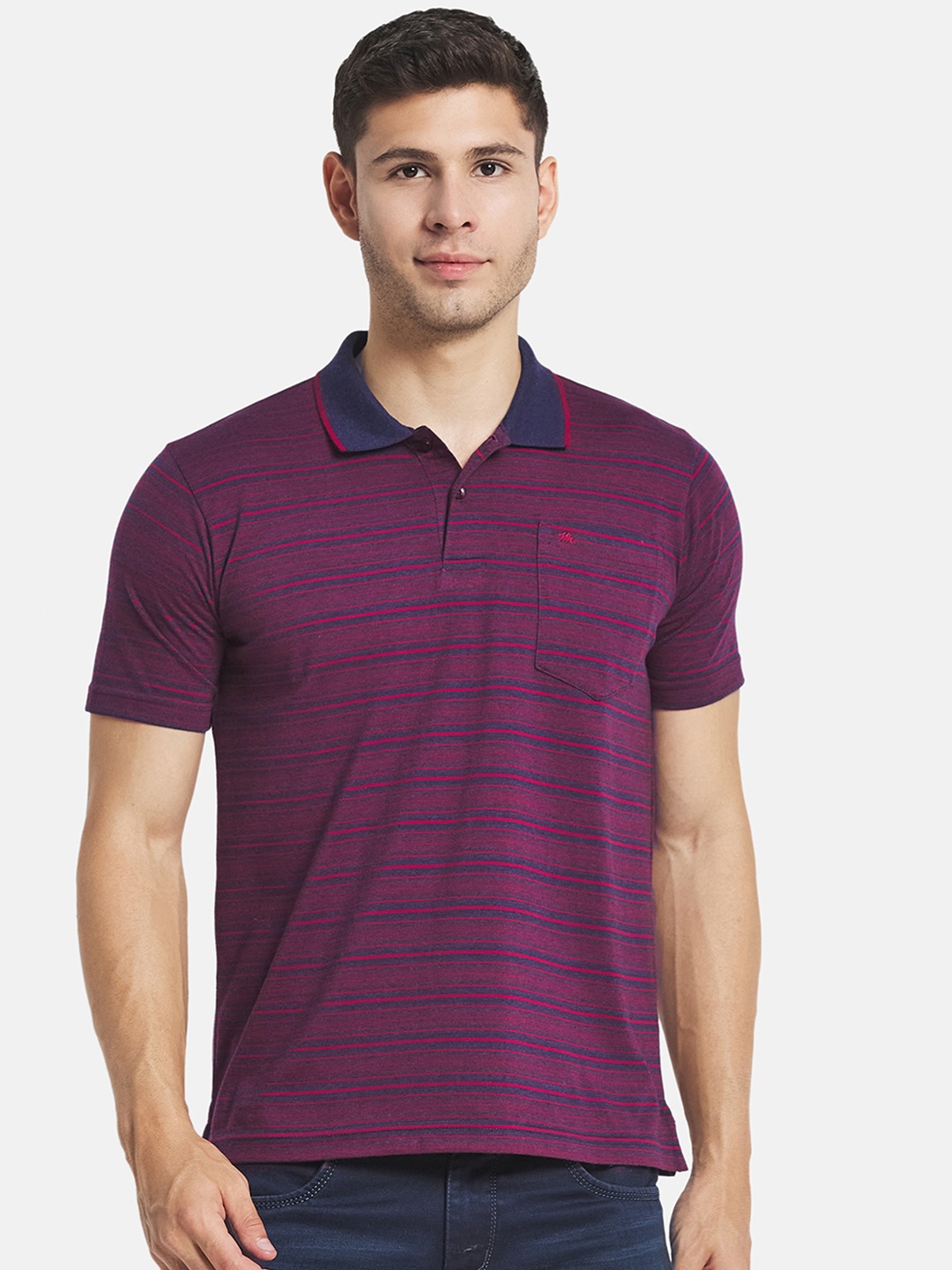 

Monte Carlo Men Maroon Cotton Striped Polo Collar T-shirt