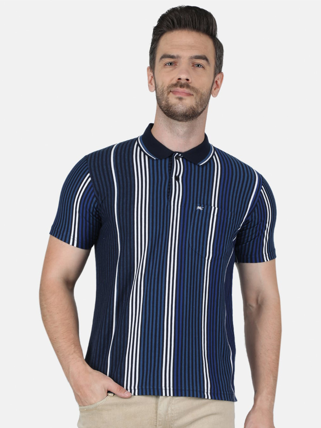 

Monte Carlo Men Navy Blue Cotton Striped T-shirt