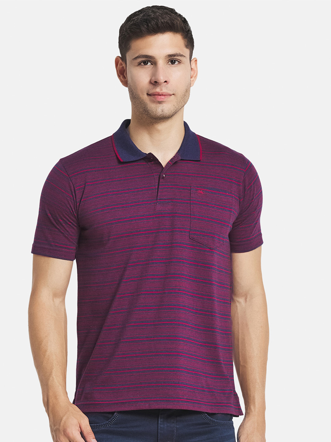 

Monte Carlo Men Maroon Cotton Striped Polo Collar T-shirt