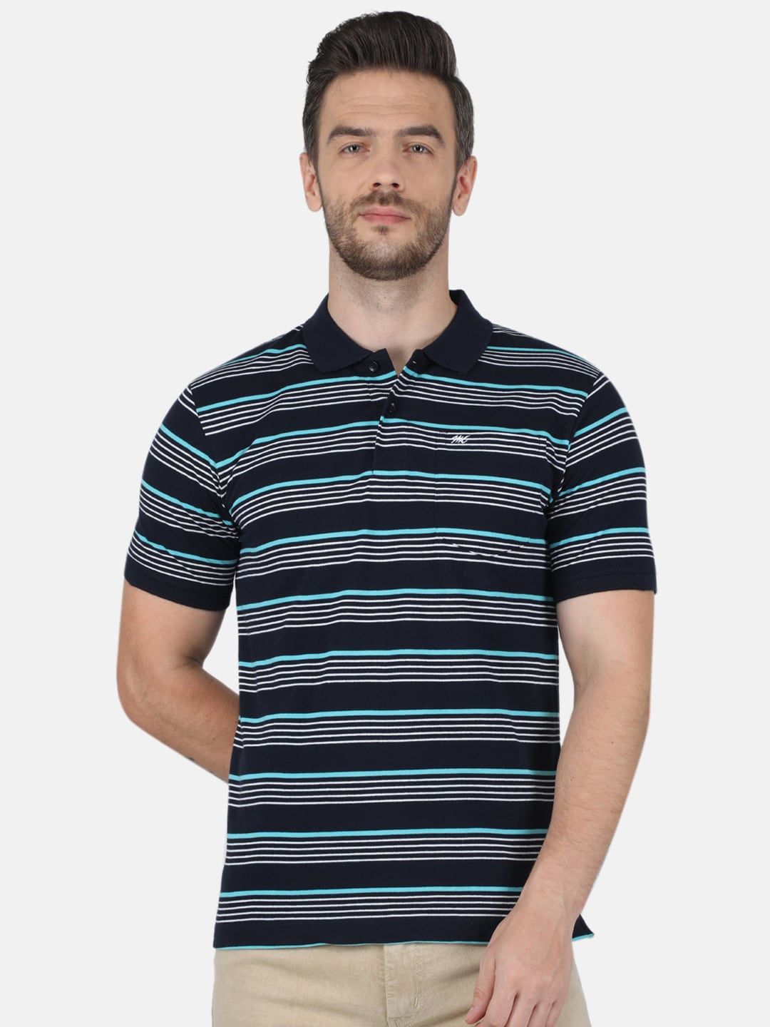 

Monte Carlo Men Navy Blue Cotton Striped Polo Collar T-shirt