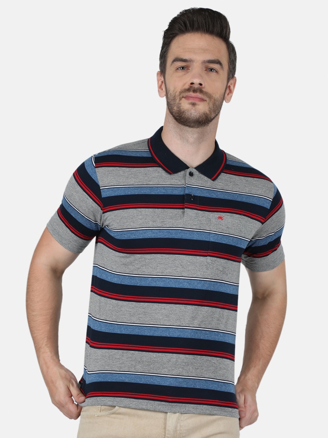 

Monte Carlo Men Blue Cotton Striped Polo Collar T-shirt