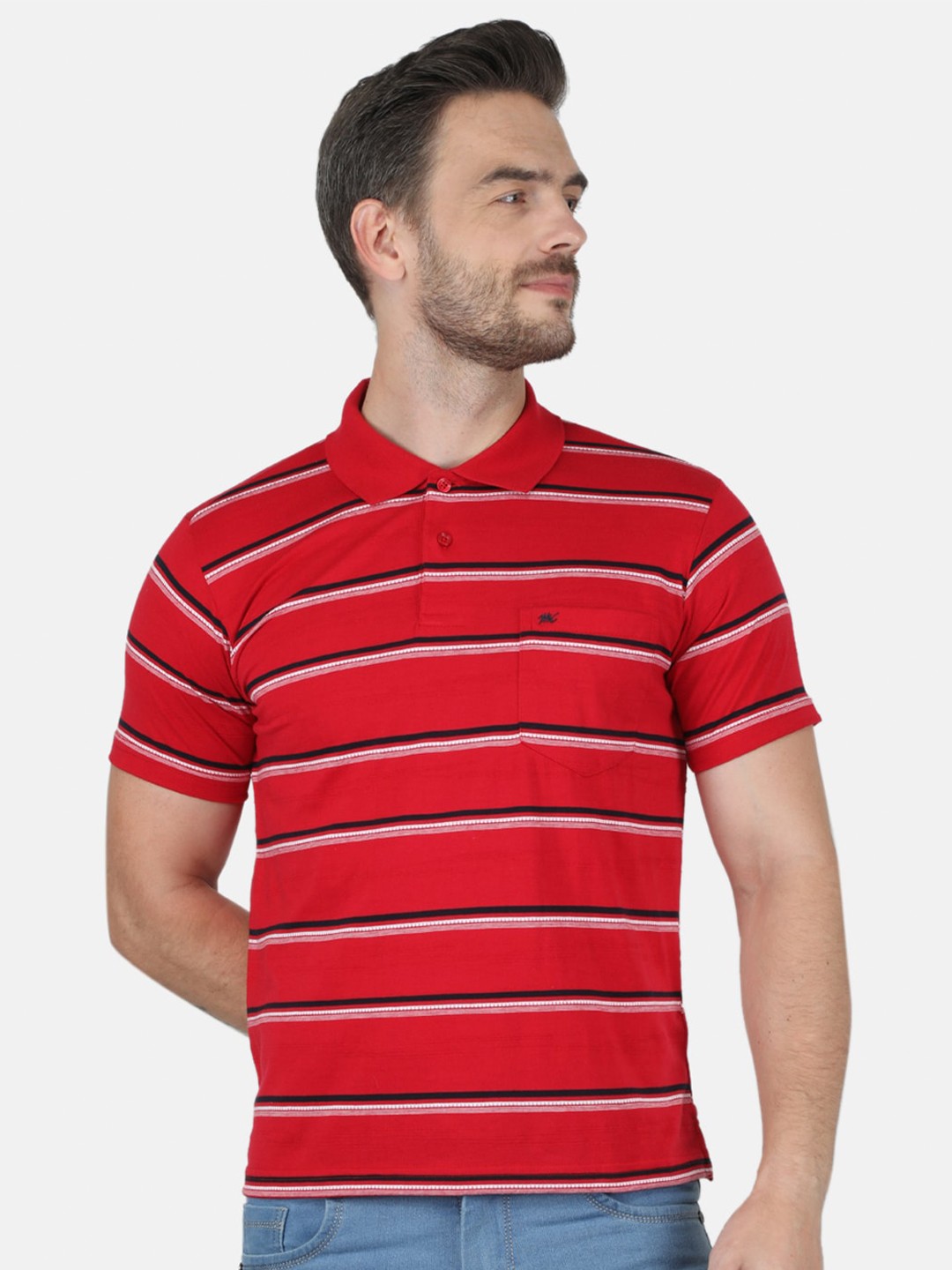 

Monte Carlo Men Red Cotton Striped Polo Collar T-shirt