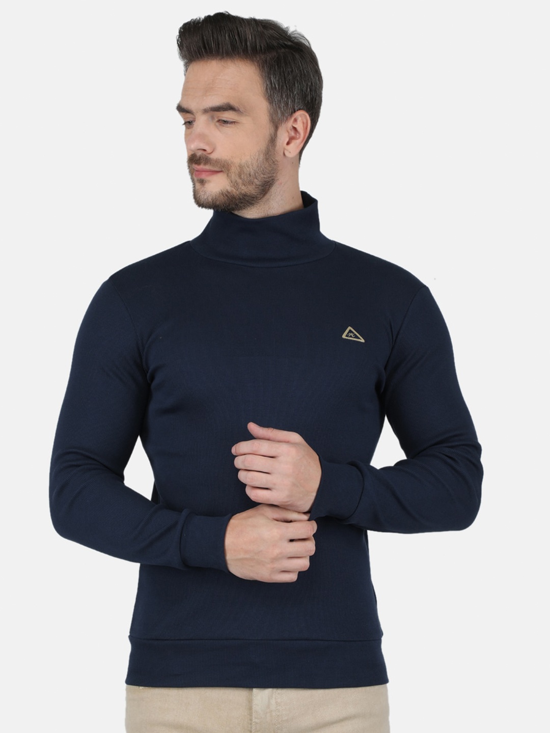

Monte Carlo Men Blue Cotton High Neck T-shirt
