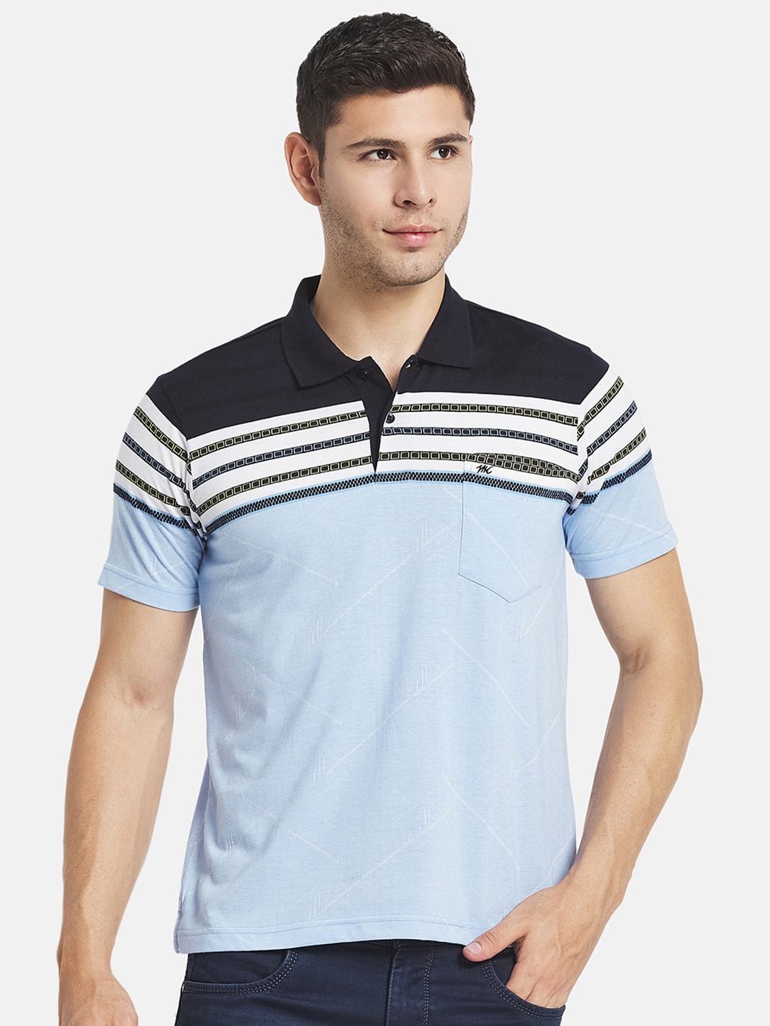 

Monte Carlo Men Blue Cotton Striped Polo Collar T-shirt