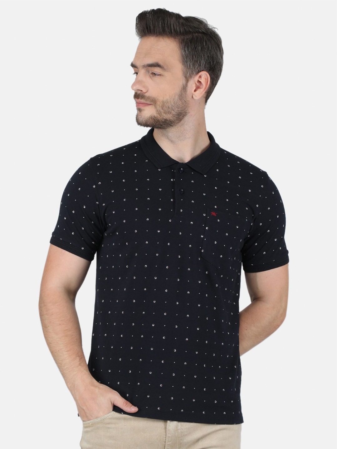 

Monte Carlo Men Black Cotton Printed Polo Collar T-shirt